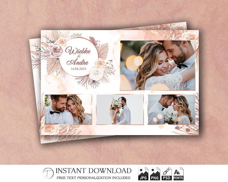Wedding Photo Booth Template, Photobooth Boho Floral Frame, Bridal