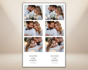 Minimalist Wedding Photo Booth Template 2x6, White Wedding Photobooth Strip, Elegant Luxury Reception Layout, Custom Names, Editable PSD PNG