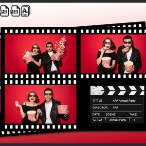 Movie Night Photo Booth Template 4x6 | Editable Film Strip Overlay PSD | Hollywood Party Design | Cinema Theme Birthday Template | PNG