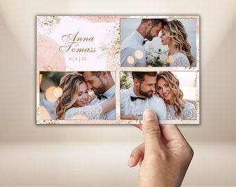 Wedding Photo Booth Template 4x6 Boho Blush Floral Photobooth Template Romantic Wedding Overlay Soft Pink Gold Frame PSD PNG