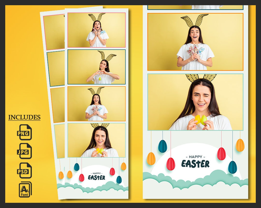 Easter Photo Booth Template, Photobooth Bunny, Eggs Frame, Love, 2x6