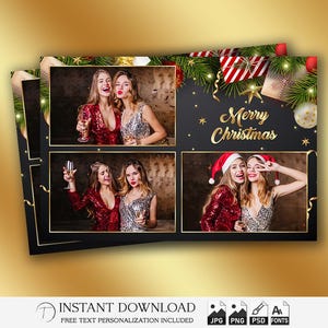 Sjabloon fotohokje kerstfeest 4 x 6 | Afdrukbaar nieuwjaarslijstje | Bewerkbare vakantiestrook PSD-overlay | Feestelijk winterontwerp | png
