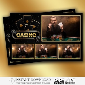 Modelo de cabine de fotos de cassino 4x6 | Festa de aniversário em Las Vegas | Faixa de cartas de pôquer | Sobreposição PSD editável | Design corporativo de bacharelado | PSD