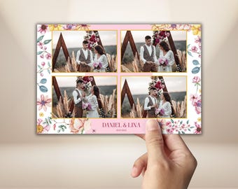 Pink Wedding Photo Booth Template 4x6 Floral Romantic Collage Blush Flower Wedding Photobooth Frame Editable PSD PNG Instant Download