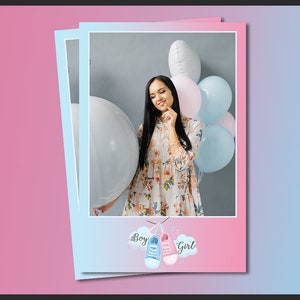 Gender Reveal Photo Booth Template 4x6 | Boy or Girl Party Strip | Editable PSD Overlay | Pink Blue Design for Gender Reveal Event