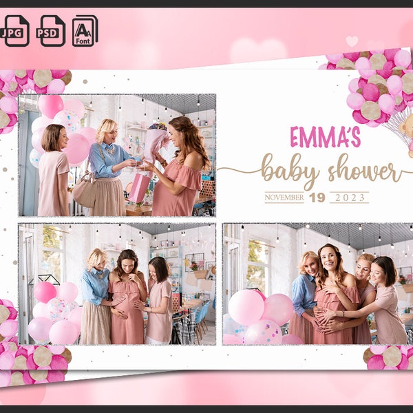 Baby Shower Photo Booth Template, Boy or Girl Photobooth Party Frame, Gender Reveal, 4x6 Background, Modern Strip, Editable Overlay, psd