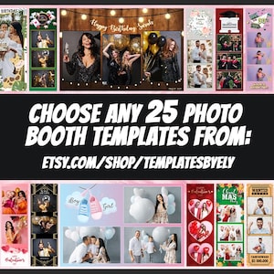 Photo Booth Template Bundle – Choose 25 | 2x6 & 4x6 Photobooth PNG PSD | Editable Frame Overlay Pack | Sent via Message