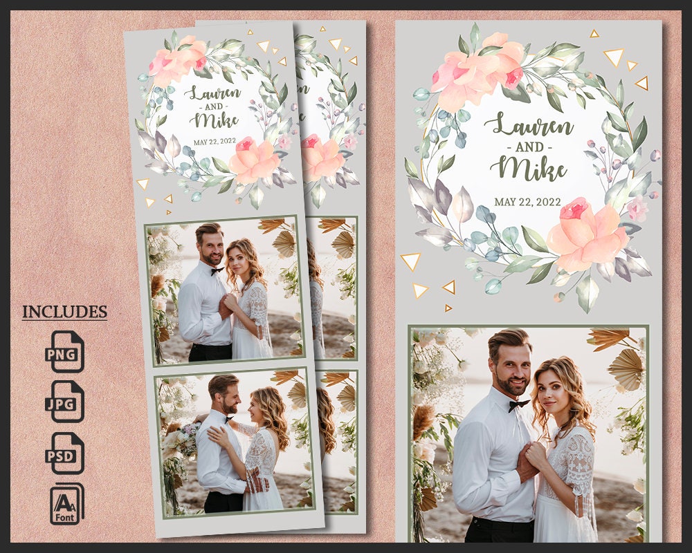 Booth File Wedding Photo Booth Template 2x6 | Elegant Floral Design for Photobooth ...