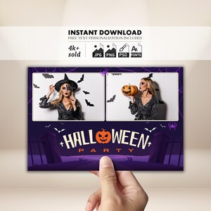 Halloween Photo Booth Template 4x6 | Editable Photobooth Party Strip | Spooky Graveyard Overlay | Trick or Treat Frame | Instant PNG PSD