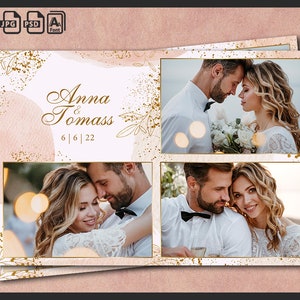 Wedding Photo Booth Template 4x6 | Blush Boho Watercolor and Gold Foil Design | Elegant Editable Overlay for Weddings | PSD PNG File