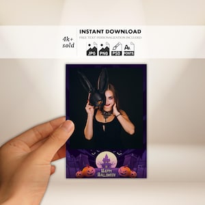 Halloween Photo Booth Template 4x6 | Editable Photobooth Party Strip PSD | Pumpkin Ghost Bat Overlay | Trick or Treat Frame Design | PNG