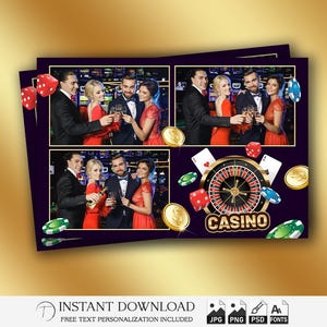 Modello per cabina fotografica da casinò 4x6 / Festa di compleanno a Las Vegas / Striscia di carte da poker / Sovrapposizione PSD modificabile / Design aziendale per addio al celibato / PSD