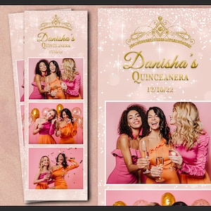 Quinceañera Photo Booth Template 2x6 | Editable Glam Party Strip PSD | Pink Gold Birthday Overlay | Printable Sweet 16 Design | PNG
