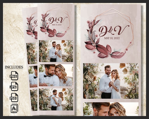 Wedding Photo Booth Template, Photobooth Boho Floral Frame, Bridal