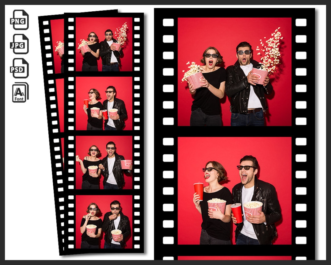 Movie Photo Booth Template, Photobooth Cinema Frame, Film Strip, 2x6 Background, Movie, Scene