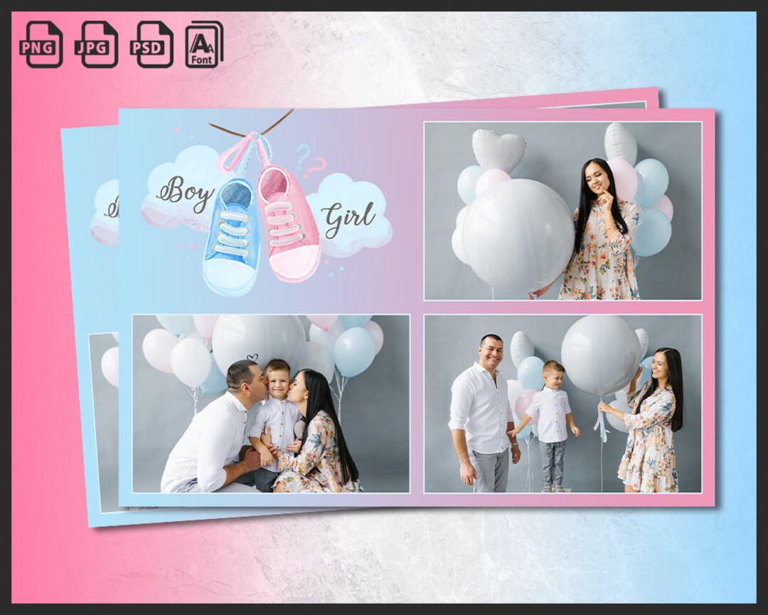 Gender Reveal Photo Booth Template, Boy or Girl Photobooth Party Frame