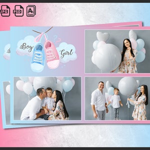 Gender Reveal Photo Booth Template 4x6 | Boy or Girl Party Strip | Editable PSD Overlay | Pink Blue Design for Gender Reveal Event