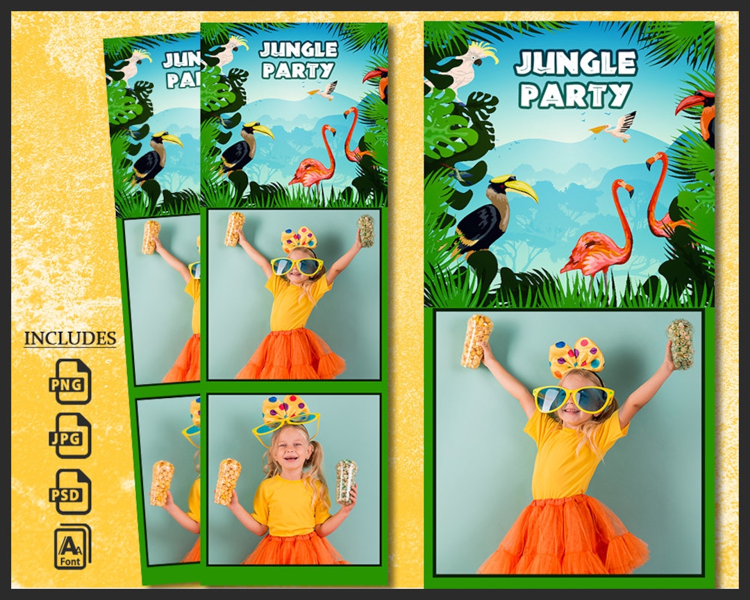 Jungle Photo Booth Template, Photobooth Birthday Animal Party Frame ...