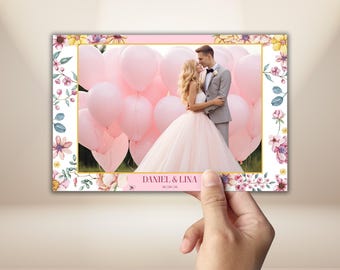 Floral Wedding Photo Booth Template 4x6 Pink Wedding Photobooth Frame Romantic Spring Flowers Overlay Editable PSD PNG Instant Download