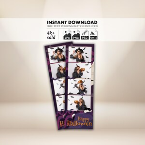 Halloween-Fotostand Streifen Vorlage 2x6 | Vampir & Fledermaus-Party-Rahmen | Dracula Thema Photobooth Design | Bearbeitbares Halloween Overlay PNG PSD