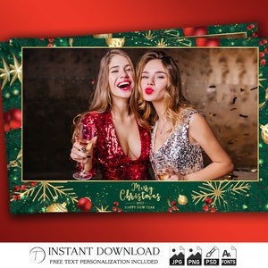 de photomaton fête de Noël 4 x 6 | Cadre imprimable du Nouvel An | Superposition PSD de bande de vacances modifiable | Design hivernal festif | PNG
