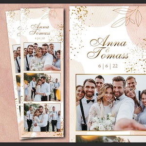 Modèle de photomaton de mariage, cadre d’aquarelle Photobooth Boho, douche nuptiale, arrière-plan 2x6, bande minimaliste moderne, superposition modifiable