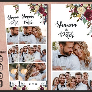 Wedding Photo Booth Template 2x6 | Elegant Floral Design for Photobooth | Editable Boho Flowers PSD Overlay | Summer PNG Digital File