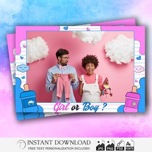 Gender Reveal Photo Booth Template 4x6 | Boy or Girl Party Strip | Editable PSD Overlay | Pink Blue Design for Gender Reveal Event