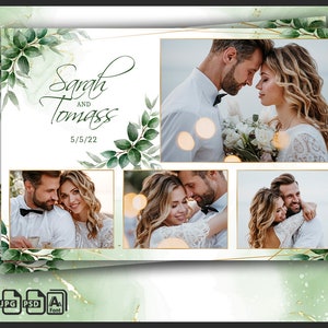 Wedding Photo Booth Template 4x6 | Eucalyptus Greenery Boho Botanical Frame | Editable Rustic Green Wedding Photobooth Overlay | PSD, PNG