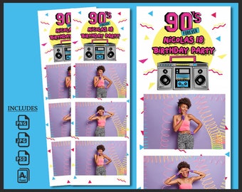 90s Photo Booth Template 2x6 | Editable Throwback Party Strip PSD | Retro 80s Birthday Overlay | Vintage Printable Frame Design | PNG