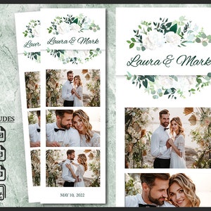 Wedding Photo Booth Template, Photobooth Boho Floral Frame, Bridal Shower, 2x6 Background, Modern Minimalist Strip, Editable Overlay, psd