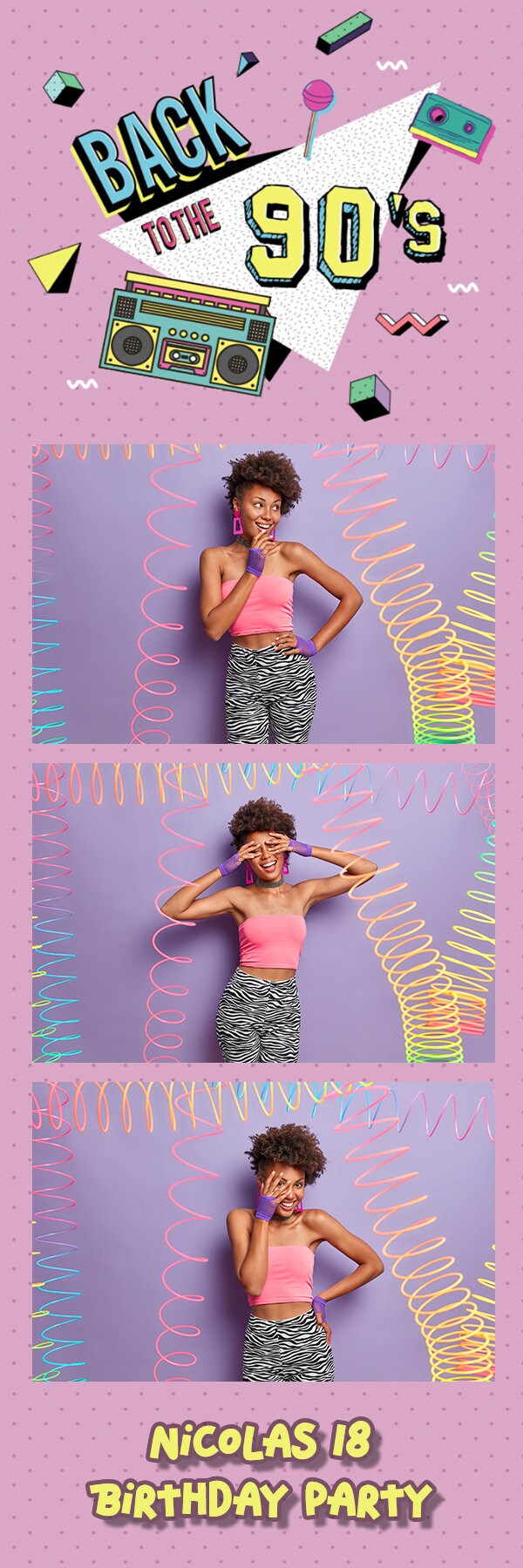 90s Booth Template, Photobooth 1990s Birthday Frame, 2x6 Background ...