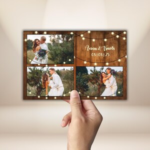 Plantilla de fotomatón rústico para bodas 4x6 Luces de cadena de madera Plantilla de fotomatón Granero campestre Marco superpuesto PNG PSD