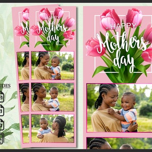 Mother’s Day Photo Booth Template 2x6 | Editable Floral Overlay PSD | Pink Spring Strip for Mom Party | Printable Mothers Frame Design