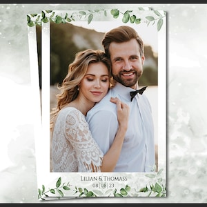Wedding Photo Booth Template 4x6 | Eucalyptus Greenery Boho Botanical Frame | Editable Rustic Green Wedding Photobooth Overlay | PSD, PNG