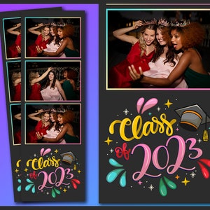 Sjabloon fotohokje afstuderen 2 x 6 | Bewerkbare klasse van 2025 Strip PSD | Overlay senior avond en schoolbal | Afdrukbaar grad-lijstontwerp | png