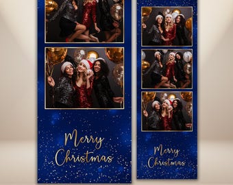 Christmas Photo Booth Strip Template Navy Gold Photobooth 2x6 Editable Holiday Party Print New Year Photo Booth Overlay Instant Download