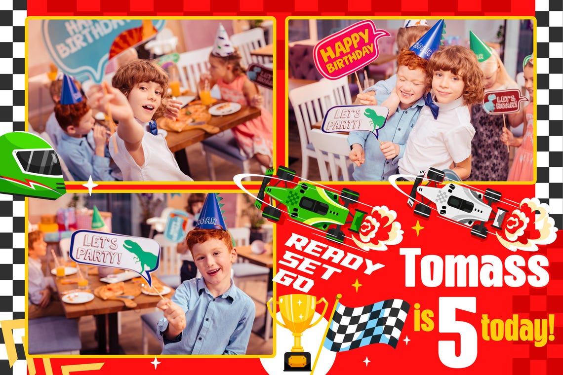 Race Car Photo Booth Template 4x6 | Editable Racing Party Overlay for ...
