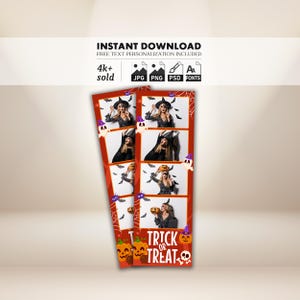 Halloween-Fotostand-Vorlage 2x6 | Süßer Geister-Kürbis-Spinne-Rahmen | Süßes oder Saures Party Strip | Bearbeitbares Photobooth Overlay | PNG Datei