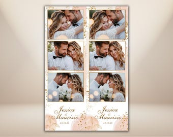 Wedding Photo Booth Template 2x6, Blush Gold Photobooth Strip, Luxury Watercolor Floral Reception Layout, Custom Names, Editable PSD PNG
