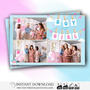 Gender Reveal Photo Booth Template 4x6 | Boy or Girl Party Strip | Editable PSD Overlay | Pink Blue Design for Gender Reveal Event