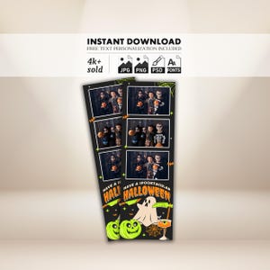 Halloween-Fotostand-Vorlage 2x6 | Süßes oder Saures Photobooth Rahmen Design | Bearbeitbarer Partystreifen | Gruselige Kürbis Mond Overlay | PNG Datei