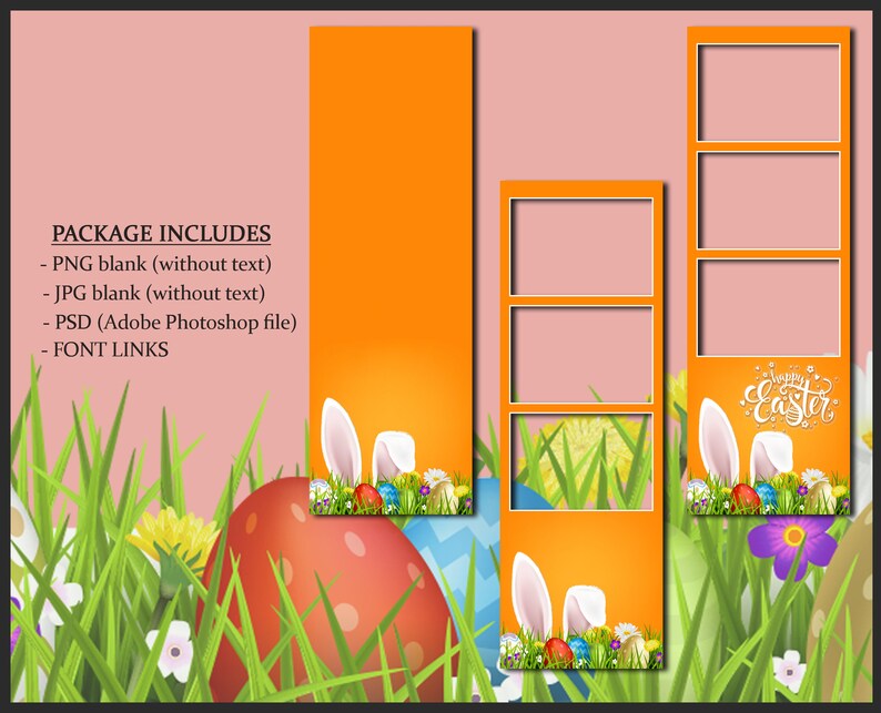 Easter Photo Booth Template, Photobooth Bunny, Eggs Frame, Love, 2x6