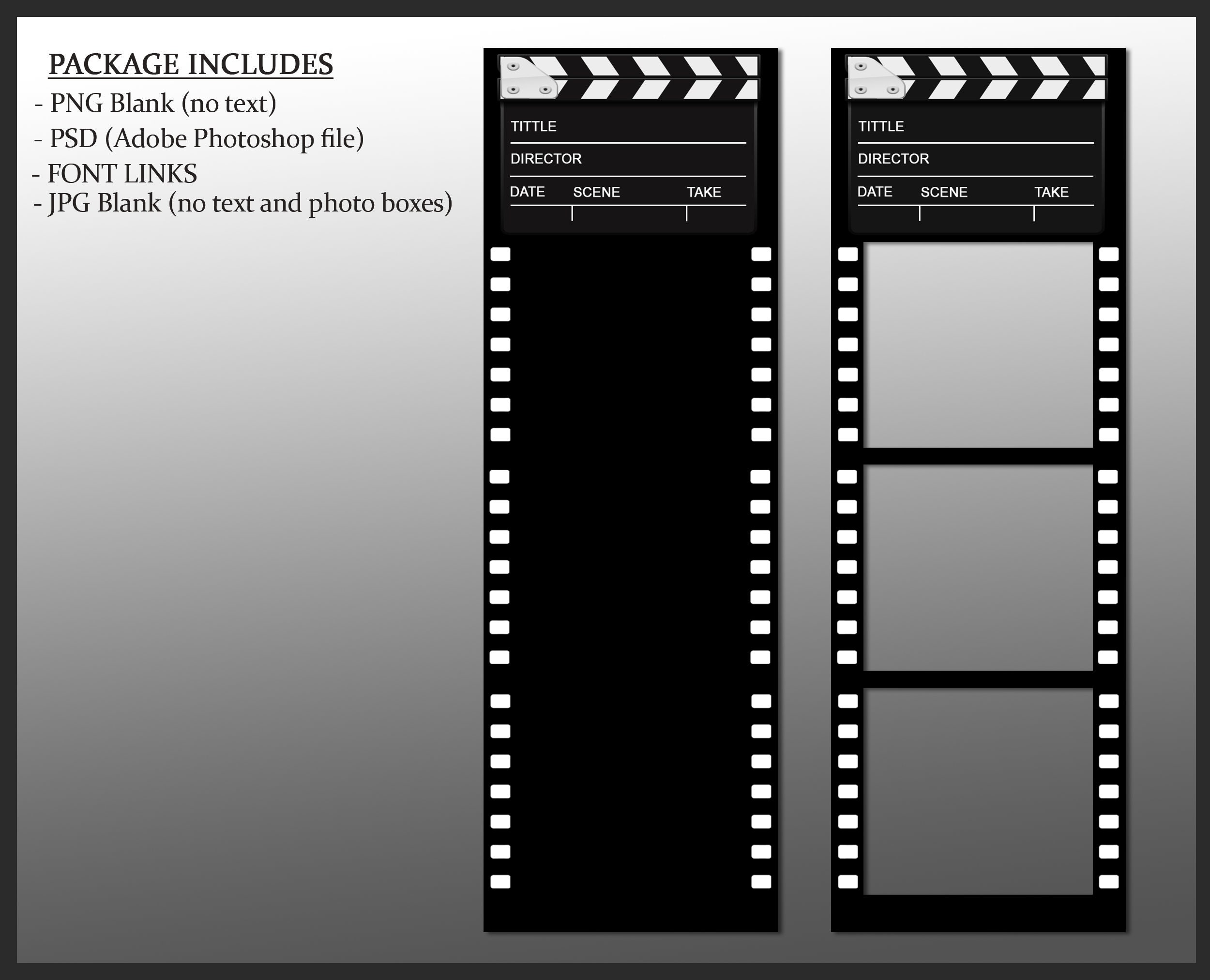 Movie Photo Booth Template, Photobooth Cinema Frame, Film Strip, 2x6