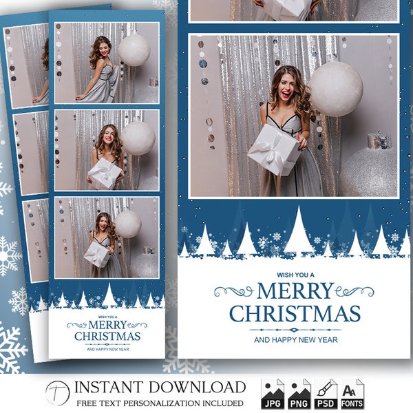 Christmas Photo Booth Template, Photobooth Xmas New Year Party Frame, 2x6 Background, Elegant Corporate Party Strip, Editable Overlay, psd