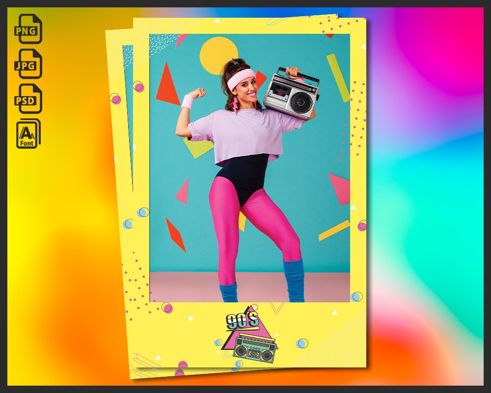 90s Photo Booth Template, Photobooth 1990s Birthday Party Frame, 4x6 ...