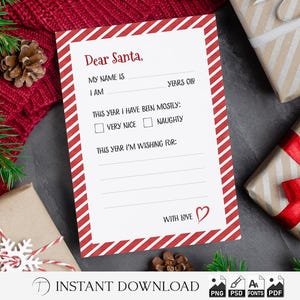 Carta a Papá Noel para niños / Actividad divertida de escritura navideña / Plantilla de lista de deseos de Papá Noel para imprimir / Fondo PSD editable / Descarga instantánea