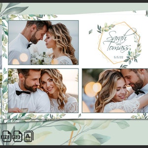 Wedding Photo Booth Template 4x6 | Eucalyptus Greenery Boho Botanical Frame | Editable Rustic Green Wedding Photobooth Overlay | PSD, PNG