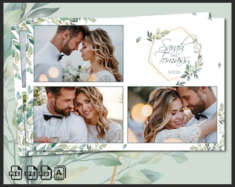 de modèle de cabine photo de mariage 4 x 6 | Cadre botanique bohème verdure Eucalyptus | Superposition de photomaton de mariage vert rustique modifiable | PSD, PNG