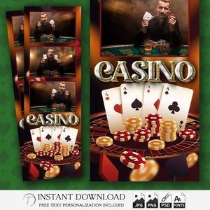 Modelo de cabine de fotos de cassino 2x6 | Festa de aniversário em Las Vegas | Faixa de cartas de pôquer | Sobreposição PSD editável | Design corporativo de bacharelado | PSD